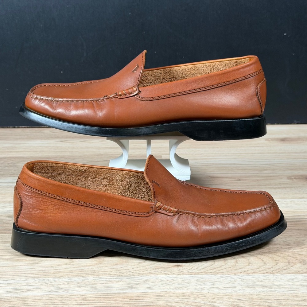Tods Loafers Mens Size 10 Brown Leather Moc Square Toe Slip On Made in Italy